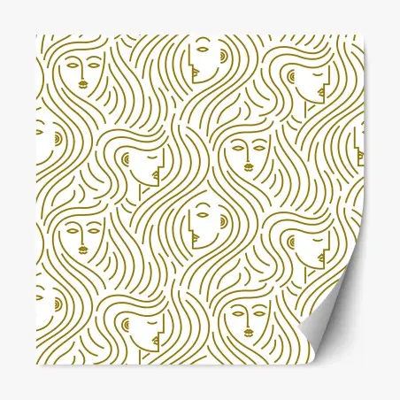 Sticker repositionnable motif de visages dorés aux cheveux ondulés – Wallnifity®