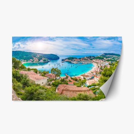 Sticker repositionnable panorama turquoise de Port de Sóller – Wallnifity®