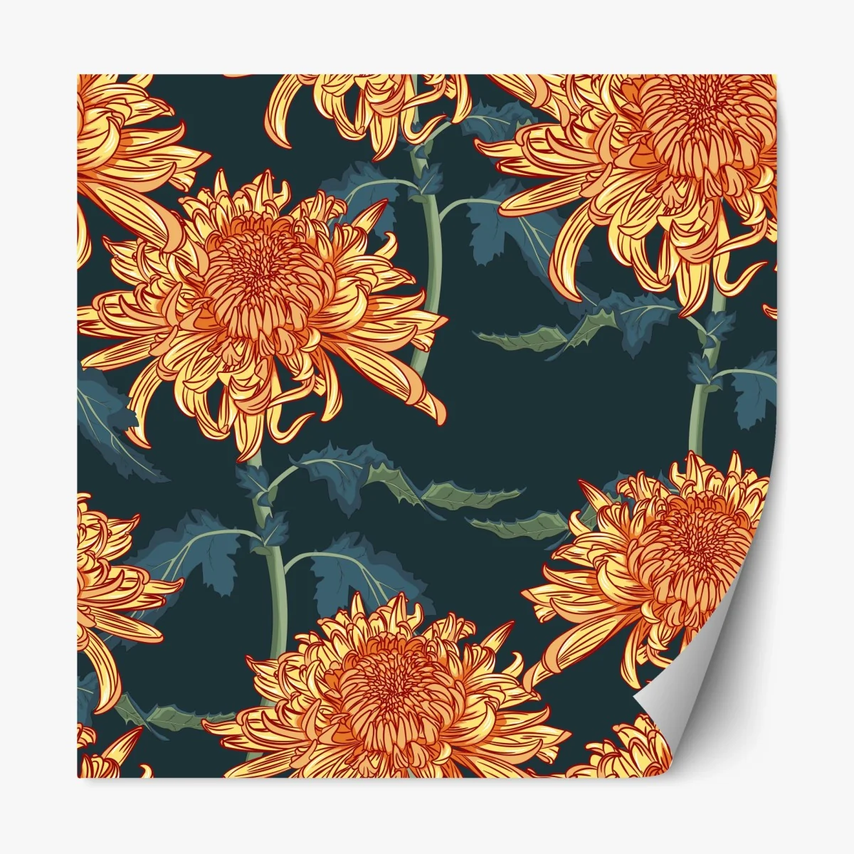 Sticker repositionnable fleurs de chrysanthèmes orange sur fond bleu profond – Wallnifity® Sticker repositionnable fleurs de chrysanthèmes orange sur fond bleu profond – Wallnifity®