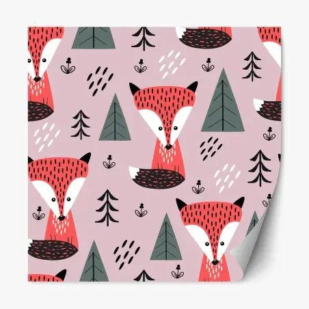 Sticker repositionnable motif renard scandinave rose – Wallnifity®