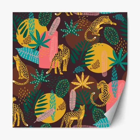 Sticker repositionnable motif jungle aux léopards colorés – Wallnifity®