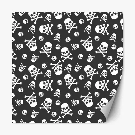 Sticker repositionnable motif crânes et os croisés noir et blanc – Wallnifity®