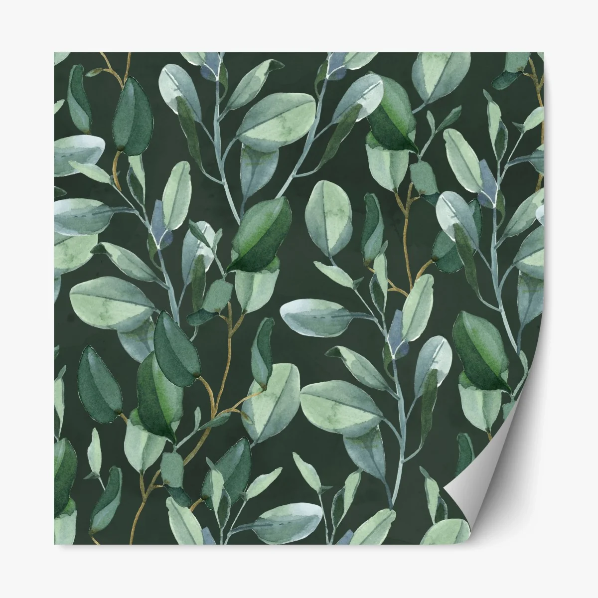 Sticker repositionnable feuillage d'eucalyptus aquarelle sur fond vert profond – Wallnifity® Sticker repositionnable feuillage d'eucalyptus aquarelle sur fond vert profond – Wallnifity®