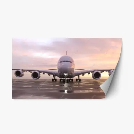 Sticker repositionnable avion au coucher de soleil sur la piste – Wallnifity®