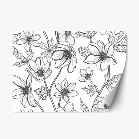 Sticker repositionnable motif floral délicat en noir et blanc – Wallnifity®