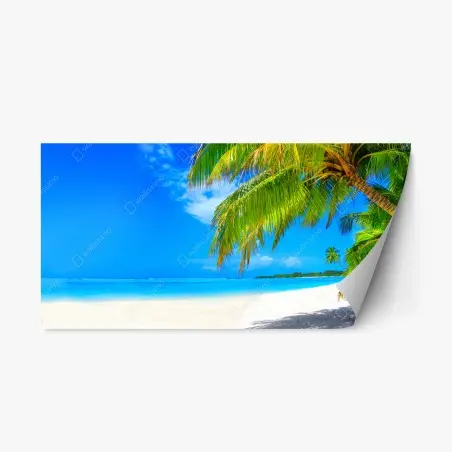 Sticker repositionnable plage paradisiaque aux cocotiers – Wallnifity®
