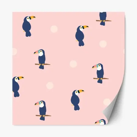 Sticker repositionnable motif toucans tropicaux sur fond rose – Wallnifity®