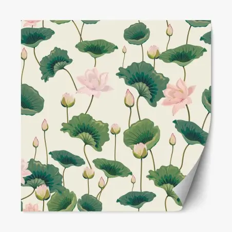 Sticker repositionnable motif élégant de lotus et feuilles vertes – Wallnifity®