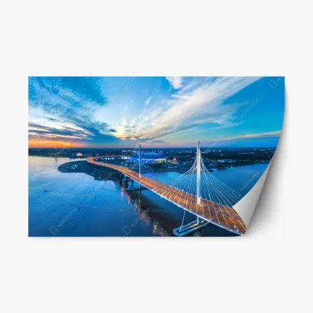 Sticker repositionnable panorama du pont à haubans de Saint-Pétersbourg au crépuscule – Wallnifity®