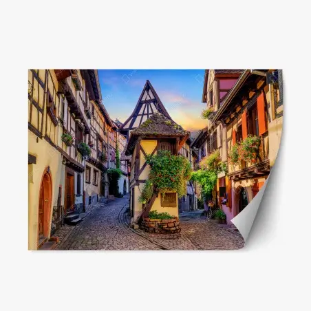 Sticker repositionnable rue pittoresque d'Eguisheim au coucher du soleil – Wallnifity®