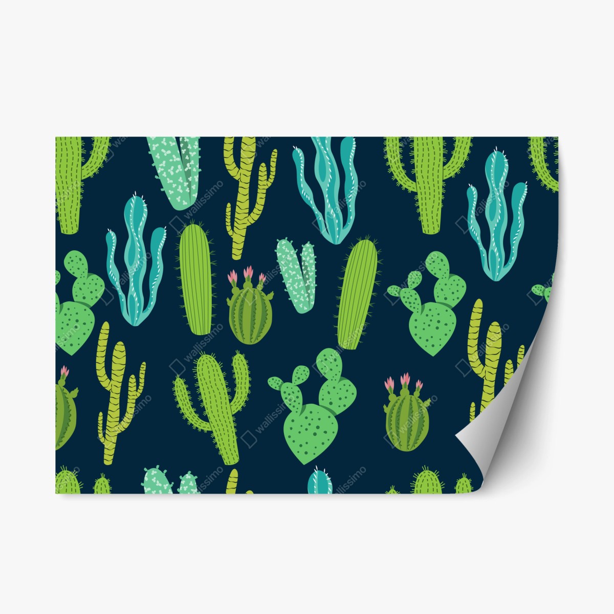 Sticker repositionnable motif botanique de cactus et succulentes vertes et bleues – Wallnifity®