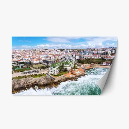 Sticker repositionnable vue aérienne d'une ville côtière sur falaises – Wallnifity®