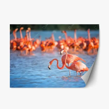 Sticker repositionnable élégance des flamants roses au bord de l'eau – Wallnifity®