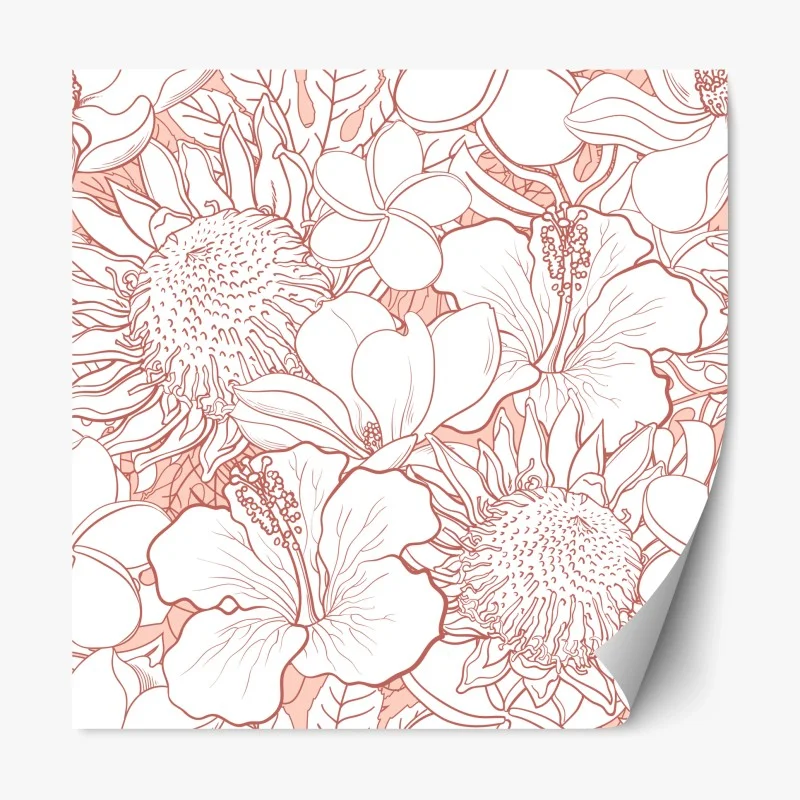 Sticker repositionnable motif floral tropical aux lignes saumon – Wallnifity® Sticker repositionnable motif floral tropical aux lignes saumon – Wallnifity®