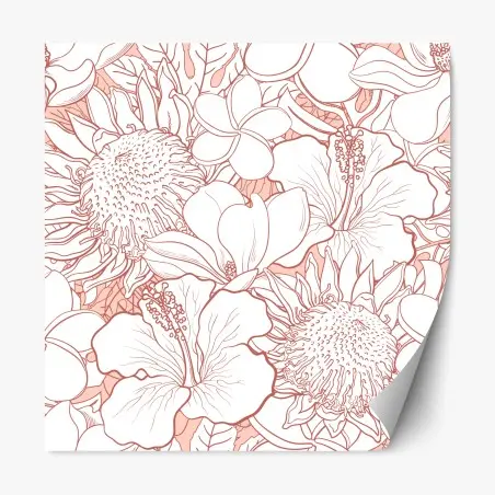 Sticker repositionnable motif floral tropical aux lignes saumon – Wallnifity®