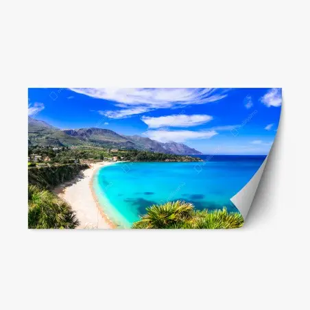 Sticker repositionnable paysage côtier aux eaux turquoises et plages de sable – Wallnifity®
