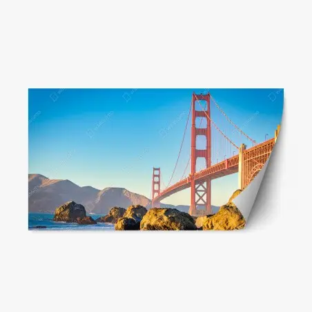 Sticker repositionnable pont emblématique de San Francisco baigné de lumière dorée – Wallnifity®