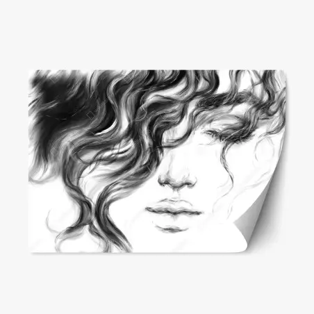 Sticker repositionnable portrait éthéré d'une femme aux cheveux ondulés – Wallnifity®