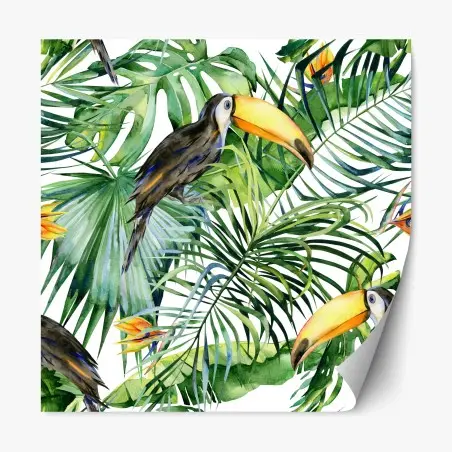 Sticker repositionnable toucans et feuillages tropicaux – Wallnifity®