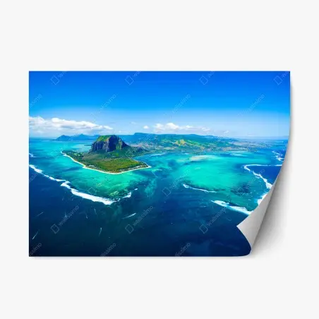 Sticker repositionnable vue aérienne sur Le Morne Brabant, Île Maurice – Wallnifity®