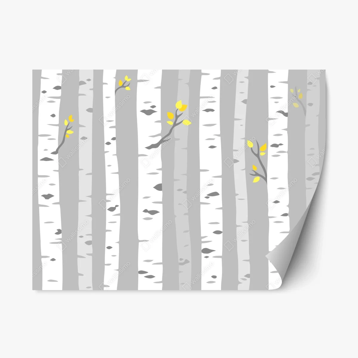 Sticker repositionnable forêt de bouleaux minimaliste aux touches jaunes – Wallnifity® Sticker repositionnable forêt de bouleaux minimaliste aux touches jaunes – Wallnifity®