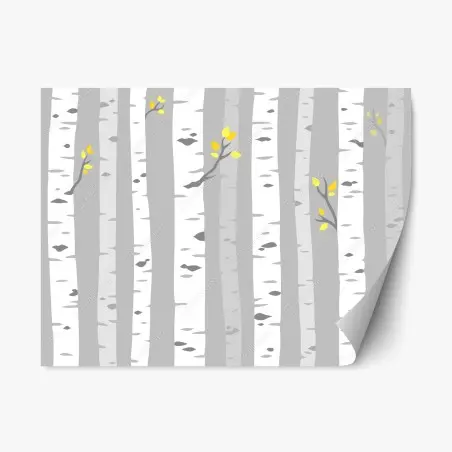 Sticker repositionnable forêt de bouleaux minimaliste aux touches jaunes – Wallnifity®