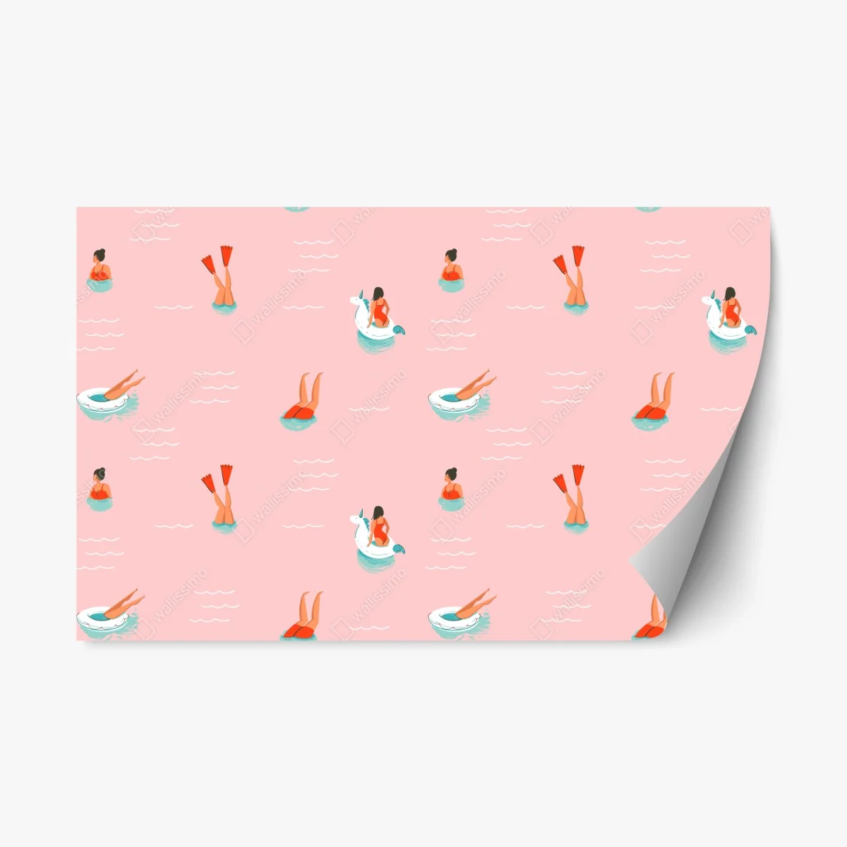 Sticker repositionnable motif estival licorne et nageuses sur fond rose – Wallnifity® Sticker repositionnable motif estival licorne et nageuses sur fond rose – Wallnifity®
