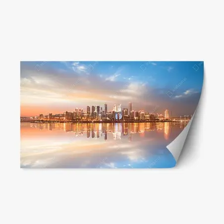 Sticker repositionnable panorama urbain au coucher du soleil – Wallnifity®