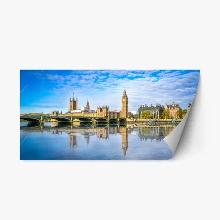 Sticker repositionnable reflets matinaux de Big Ben et du Palais de Westminster à Londres sur la Tamise – Wallnifity®