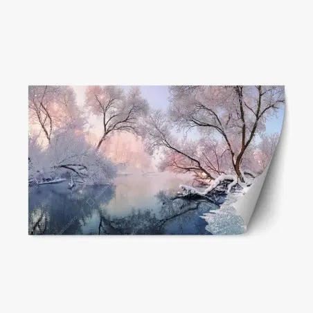 Sticker repositionnable paysage hivernal au bord de la rivière – Wallnifity®