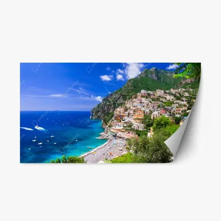 Sticker repositionnable vue panoramique de Positano au bord de la mer – Wallnifity®