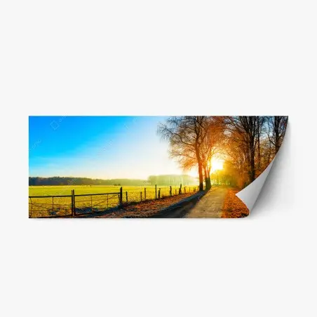 Sticker repositionnable route campagnarde au lever du soleil doré – Wallnifity®