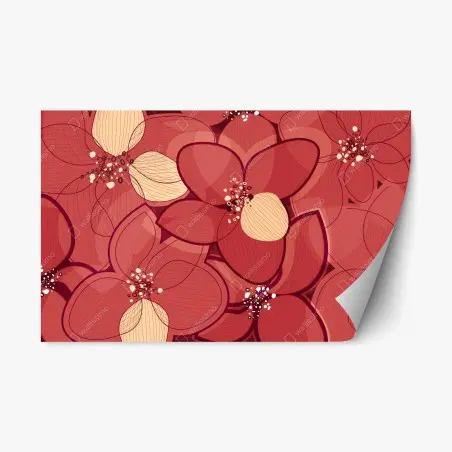 Sticker repositionnable motif floral rouge et crème – Wallnifity®