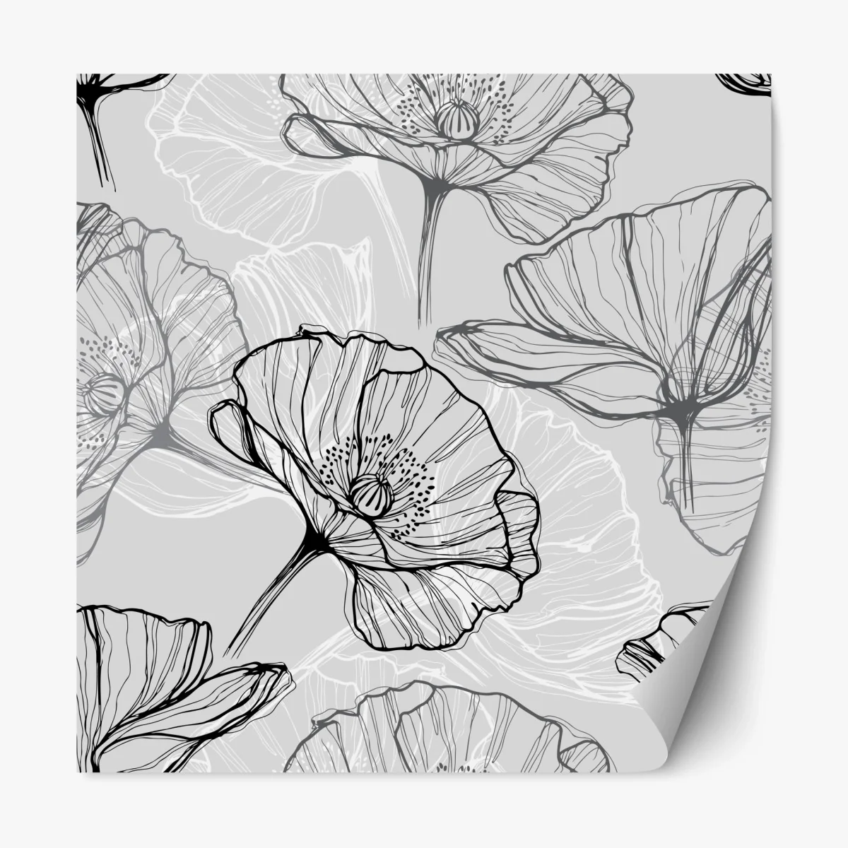 Sticker repositionnable motif pavots en dessin au trait noir et gris – Wallnifity® Sticker repositionnable motif pavots en dessin au trait noir et gris – Wallnifity®