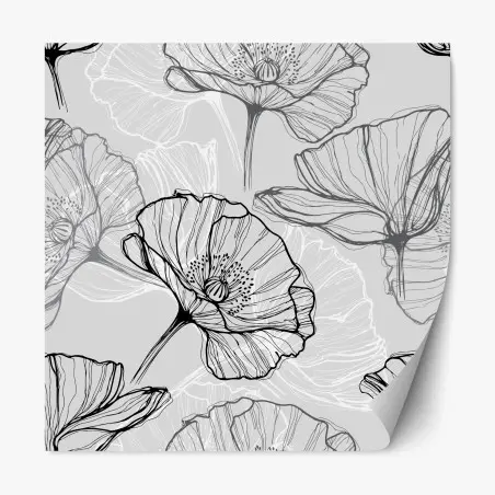 Sticker repositionnable motif pavots en dessin au trait noir et gris – Wallnifity®