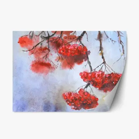Sticker repositionnable bouquets de baies rouges en aquarelle – Wallnifity®