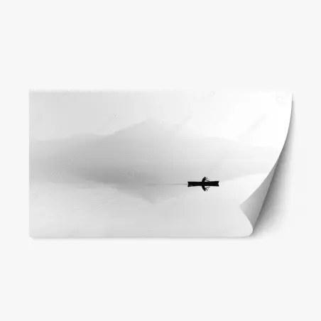 Sticker repositionnable brume sur le lac et barque solitaire – Wallnifity®