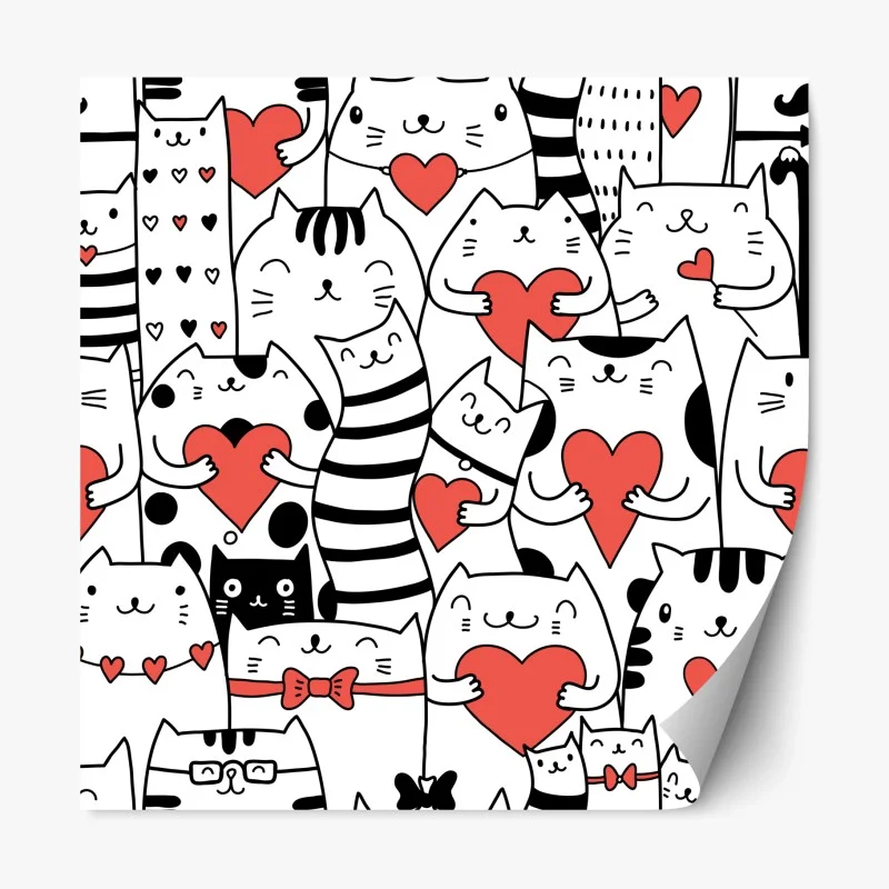 Sticker repositionnable motif chats et cœurs mignons – Wallnifity®