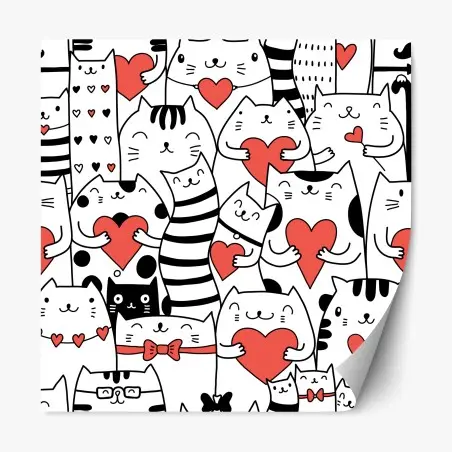 Sticker repositionnable motif chats et cœurs mignons – Wallnifity®