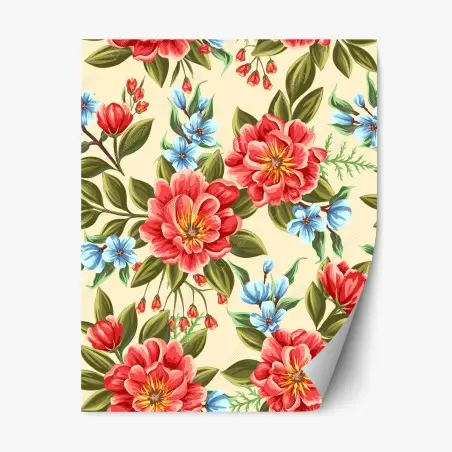 Sticker repositionnable motif floral aquarelle aux grandes fleurs rouges – Wallnifity®