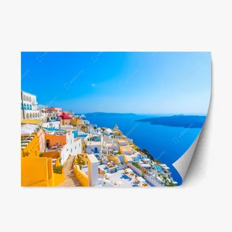 Sticker repositionnable vue panoramique sur la caldeira de Santorin – Wallnifity®