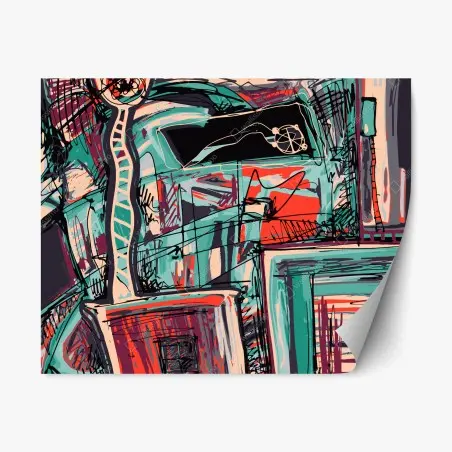 Sticker repositionnable composition urbaine abstraite colorée – Wallnifity®