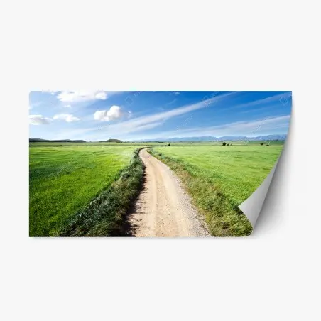 Sticker repositionnable chemin campagnard sous ciel bleu – Wallnifity®