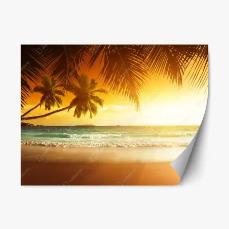 Sticker repositionnable coucher de soleil tropical sur la mer des Caraïbes – Wallnifity®