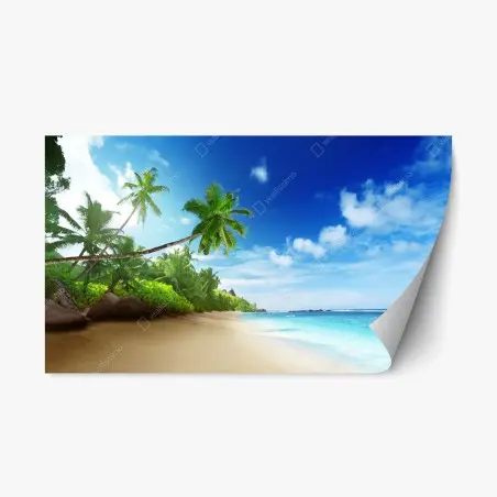 Sticker repositionnable plage tropicale de Mahé au coucher du soleil – Wallnifity®