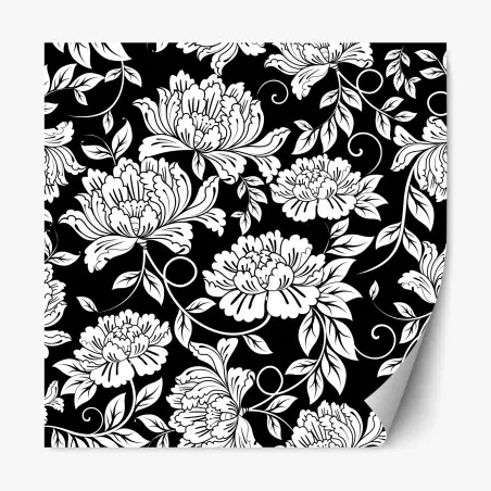 Sticker repositionnable motif floral noir et blanc élégant – Wallnifity®