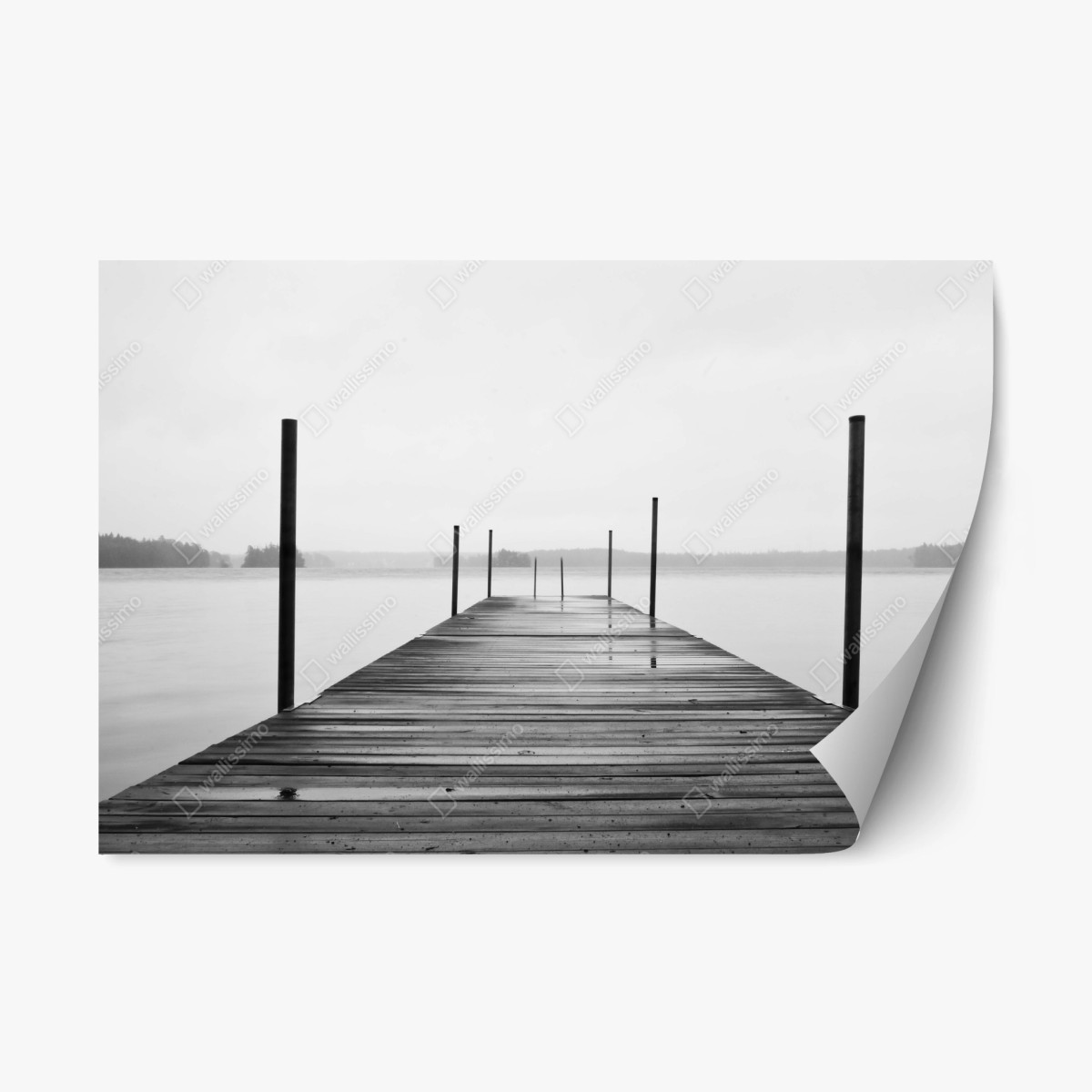 Sticker repositionnable ponton brumeux sur lac minimaliste – Wallnifity®