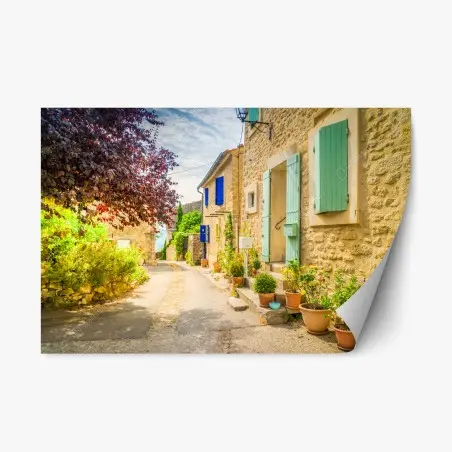Sticker repositionnable rue provençale ensoleillée aux volets colorés – Wallnifity®