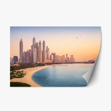 Sticker repositionnable coucher de soleil sur le front de mer de Dubaï – Wallnifity®