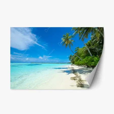Sticker repositionnable île tropicale des Maldives au sable blanc – Wallnifity®